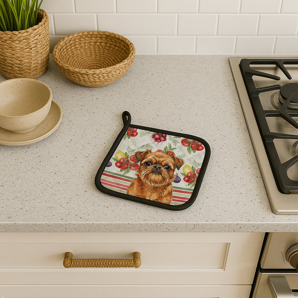 Belge Brussels Griffon Vegetables Pot Holder Set of 2 Heat Resistant Quilted Hot Pads 7.5 x 7.5 Inch, Insulated Kitchen Trivets for Cooking & Baking