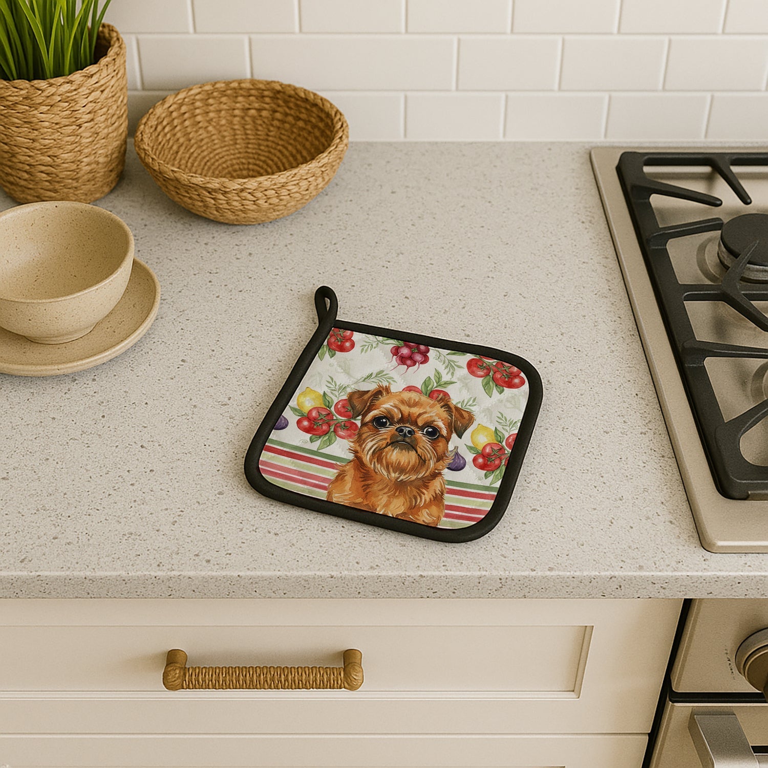 Belge Brussels Griffon Vegetables Pot Holder Set of 2 Heat Resistant Quilted Hot Pads 7.5 x 7.5 Inch, Insulated Kitchen Trivets for Cooking & Baking