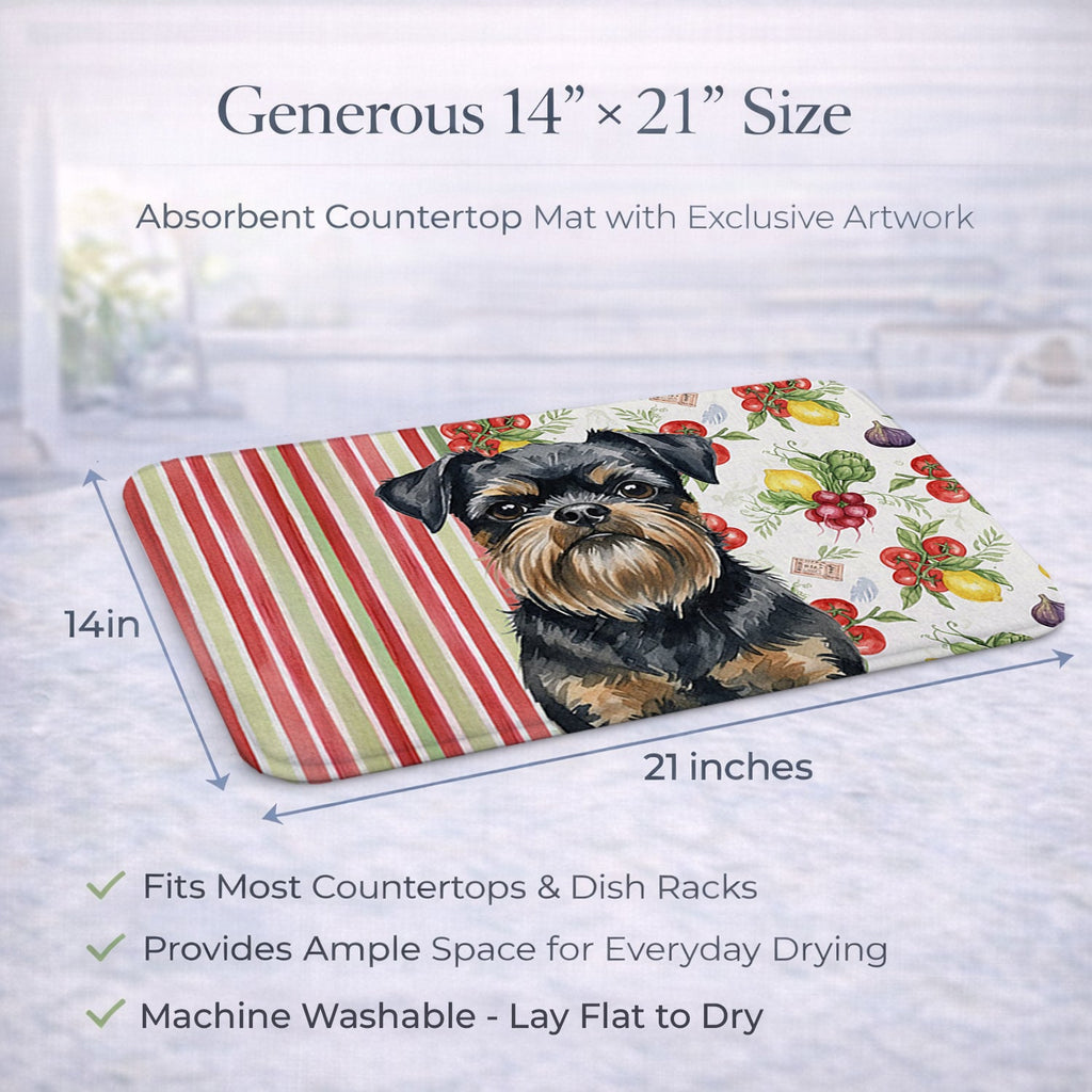 Black and Tan Brussels Griffon Vegetables Dish Drying Mat Absorbent Dish Drying Mat Pad for Kitchen Counter Dish Drainer Mat for Countertop, 14 x 21", Multicolor