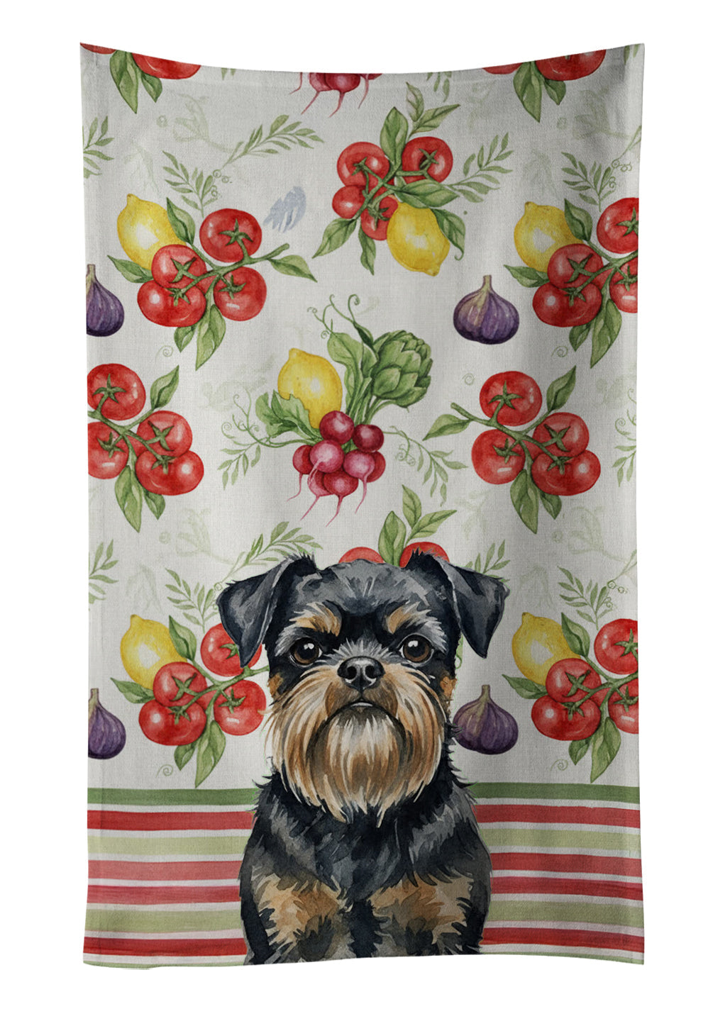 Black and Tan Brussels Griffon Vegetables Kitchen Towel Velour Plush Front and Cotton Loop Back Machine Washable