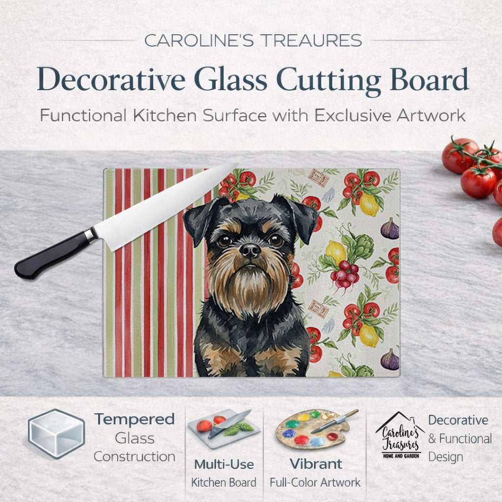 Black and Tan Brussels Griffon Vegetables Cutting Board Tempered Glass Kitchen Cutting Surface, Heat Resistant Chopping, Non-Slip Feet, Food Prep & Serving