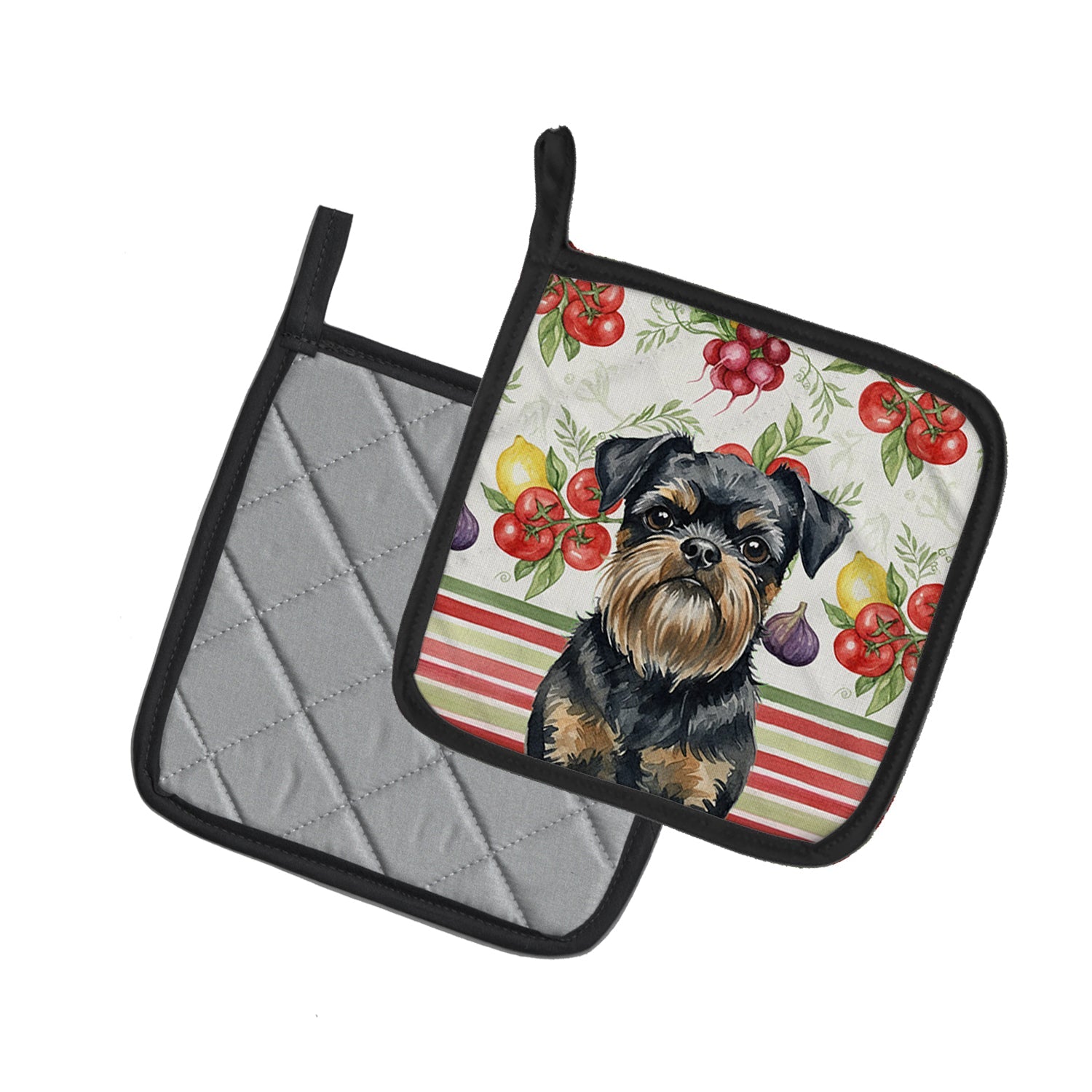 Black and Tan Brussels Griffon Vegetables Pot Holder Set of 2 Heat Resistant Quilted Hot Pads 7.5 x 7.5 Inch, Insulated Kitchen Trivets for Cooking & Baking