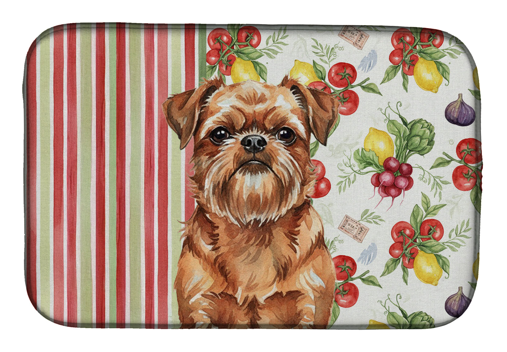Red Brussels Griffon Vegetables Dish Drying Mat Absorbent Dish Drying Mat Pad for Kitchen Counter Dish Drainer Mat for Countertop, 14 x 21", Multicolor
