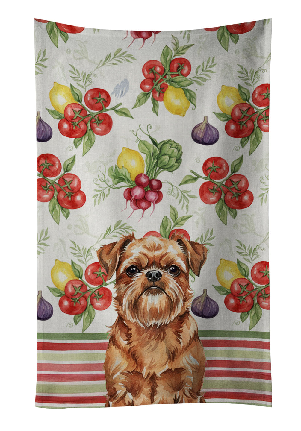 Red Brussels Griffon Vegetables Kitchen Towel Velour Plush Front and Cotton Loop Back Machine Washable