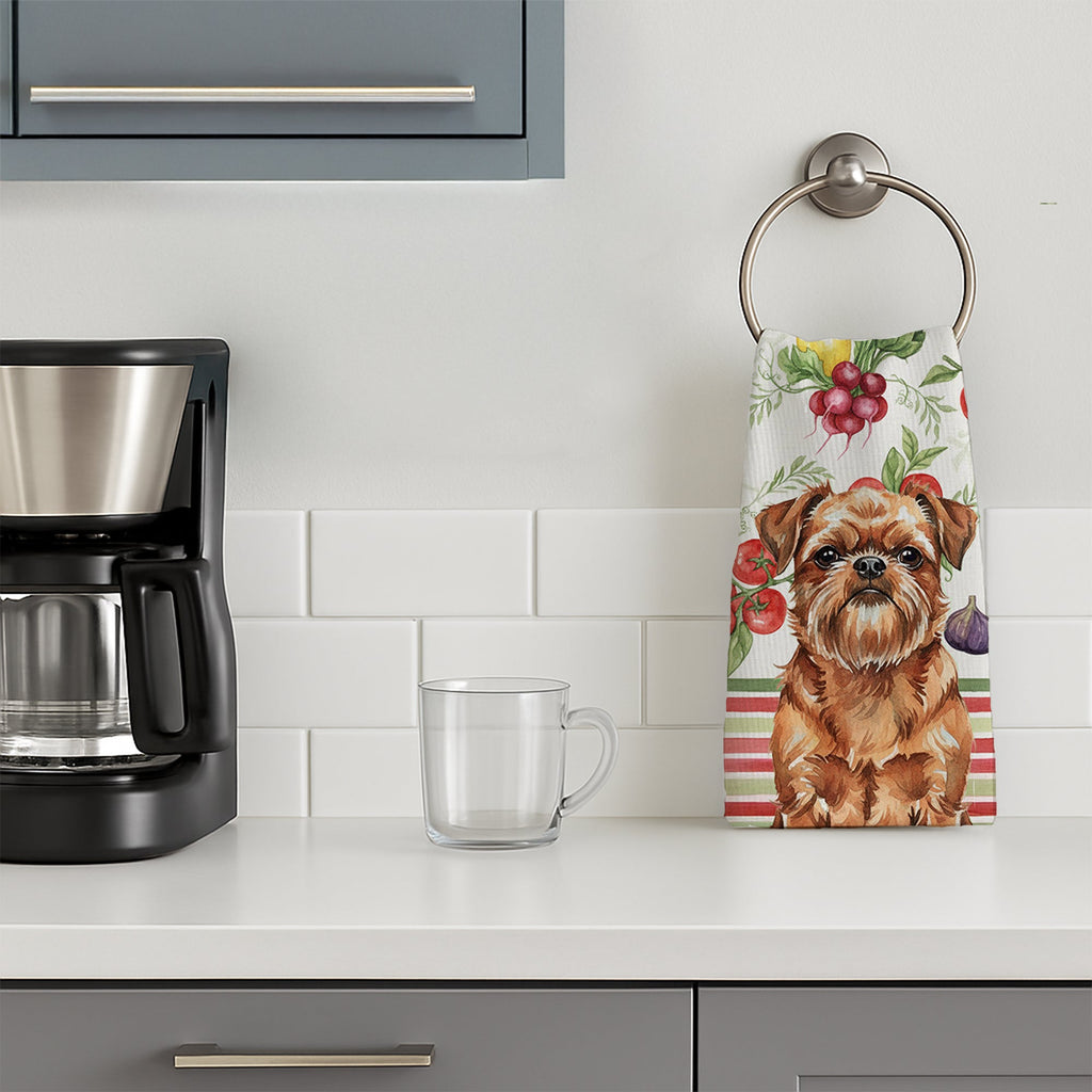 Red Brussels Griffon Vegetables Kitchen Towel Velour Plush Front and Cotton Loop Back Machine Washable