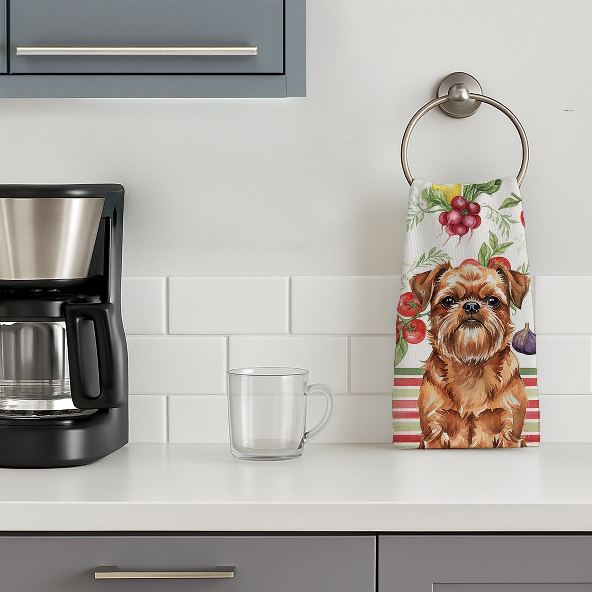 Red Brussels Griffon Vegetables Kitchen Towel Velour Plush Front and Cotton Loop Back Machine Washable
