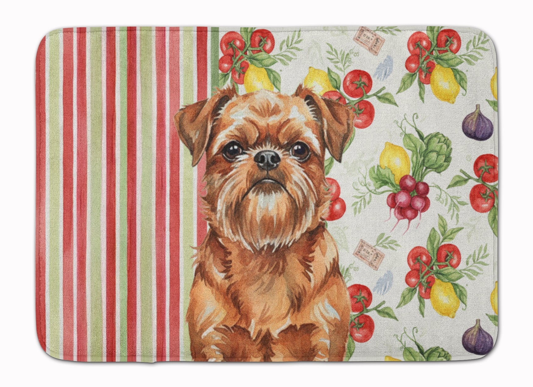 Red Brussels Griffon Vegetables Memory Foam Kitchen Mat Machine Washable Anti-Fatigue Cushion Comfort Bath or Kitchen Rug