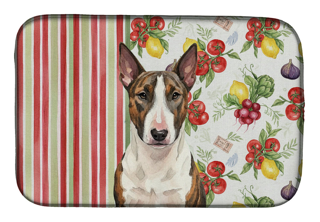 Brindle and White Bull Terrier Vegetables Dish Drying Mat Absorbent Dish Drying Mat Pad for Kitchen Counter Dish Drainer Mat for Countertop, 14 x 21", Multicolor