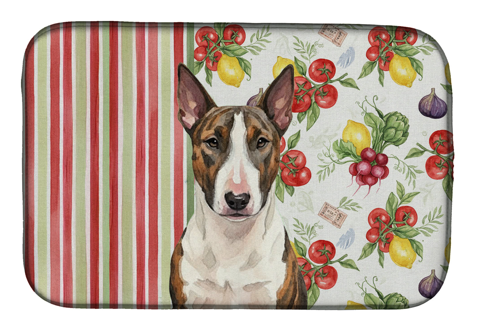 Brindle and White Bull Terrier Vegetables Dish Drying Mat Absorbent Dish Drying Mat Pad for Kitchen Counter Dish Drainer Mat for Countertop, 14 x 21", Multicolor