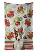 Brindle and White Bull Terrier Vegetables Kitchen Towel Velour Plush Front and Cotton Loop Back Machine Washable