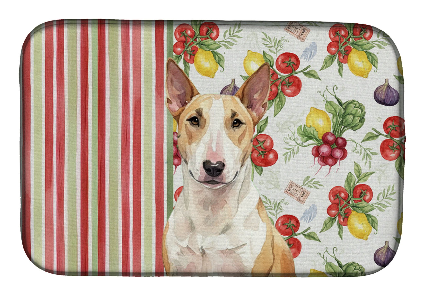 Fawn and White Bull Terrier Vegetables Dish Drying Mat Absorbent Dish Drying Mat Pad for Kitchen Counter Dish Drainer Mat for Countertop, 14 x 21", Multicolor