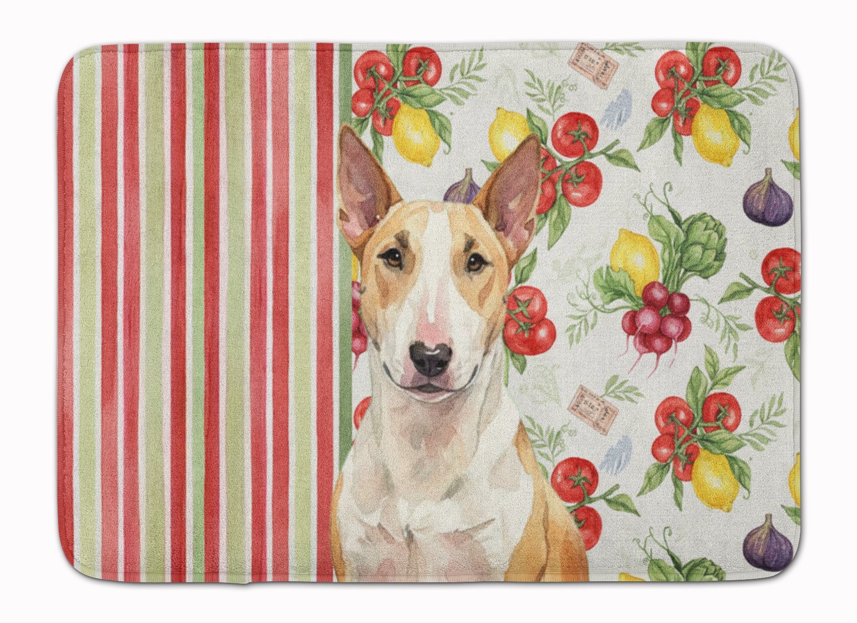 Fawn and White Bull Terrier Vegetables Memory Foam Kitchen Mat Machine Washable Anti-Fatigue Cushion Comfort Bath or Kitchen Rug