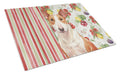 Red and White Bull Terrier Vegetables Cutting Board Tempered Glass Kitchen Cutting Surface, Heat Resistant Chopping, Non-Slip Feet, Food Prep & Serving