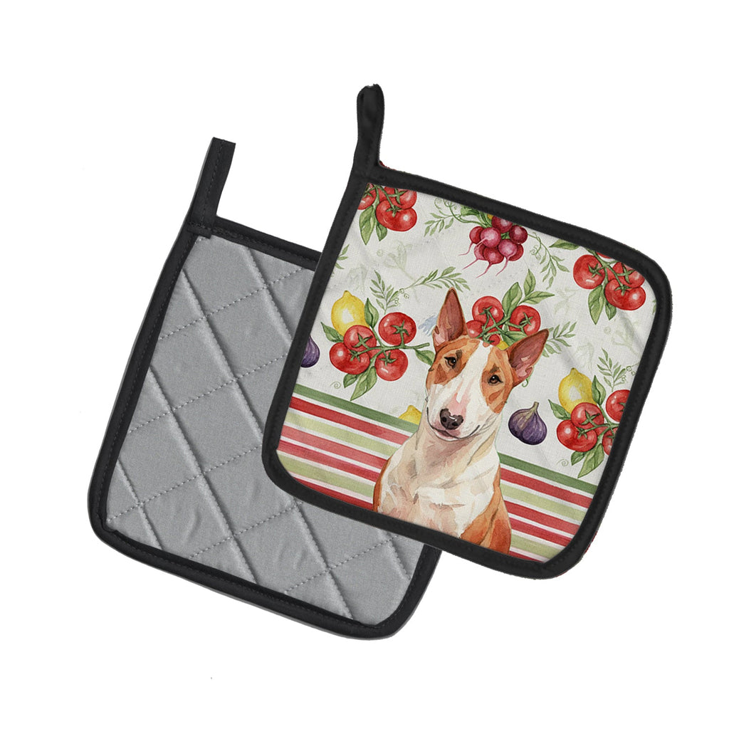 Red and White Bull Terrier Vegetables Pot Holder Set of 2 Heat Resistant Quilted Hot Pads 7.5 x 7.5 Inch, Insulated Kitchen Trivets for Cooking & Baking