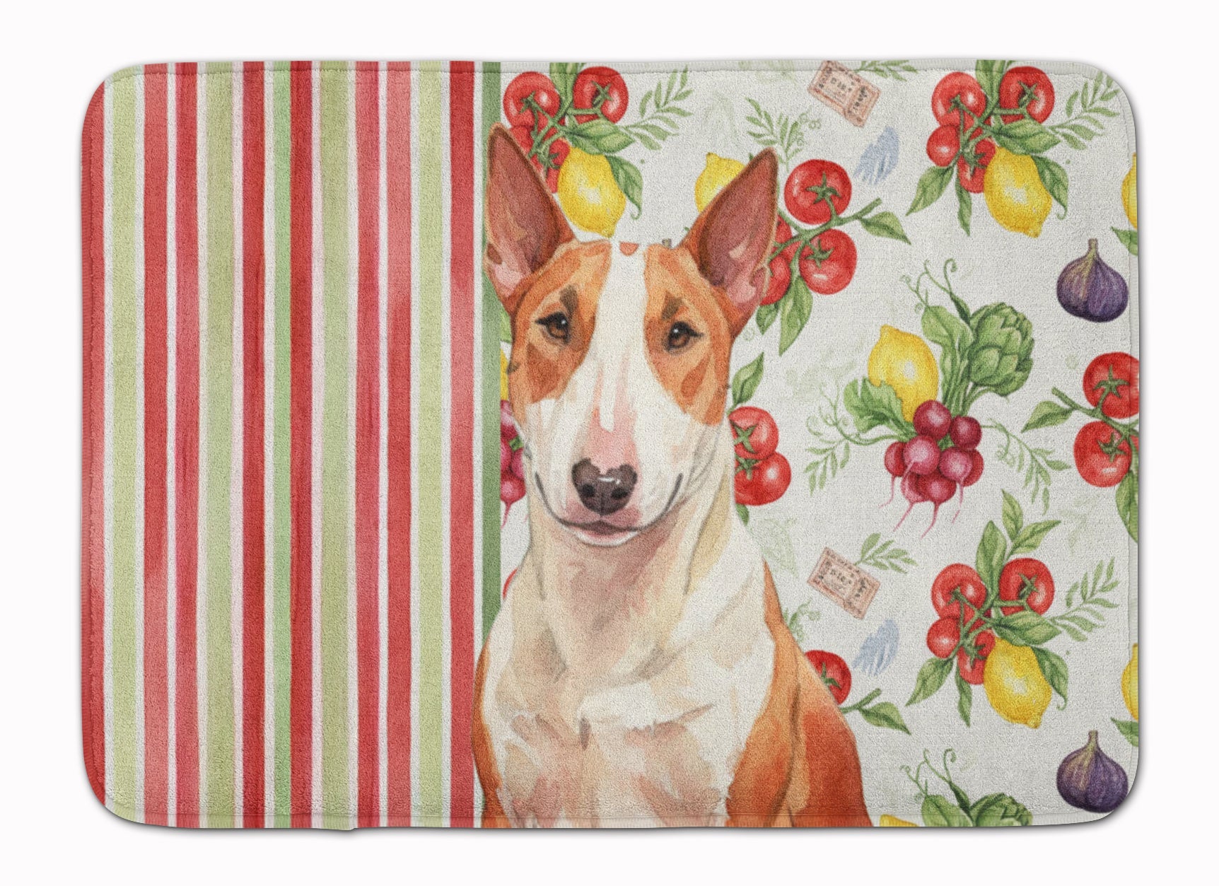 Red and White Bull Terrier Vegetables Memory Foam Kitchen Mat Machine Washable Anti-Fatigue Cushion Comfort Bath or Kitchen Rug