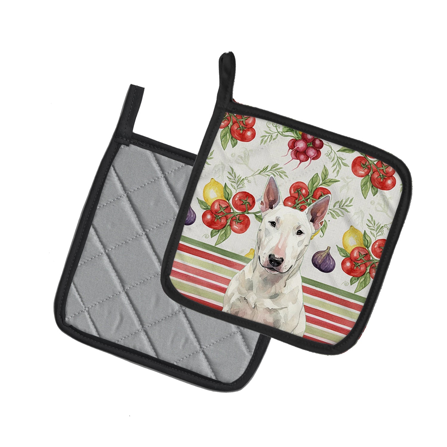 White Bull Terrier Vegetables Pot Holder Set of 2 Heat Resistant Quilted Hot Pads 7.5 x 7.5 Inch, Insulated Kitchen Trivets for Cooking & Baking