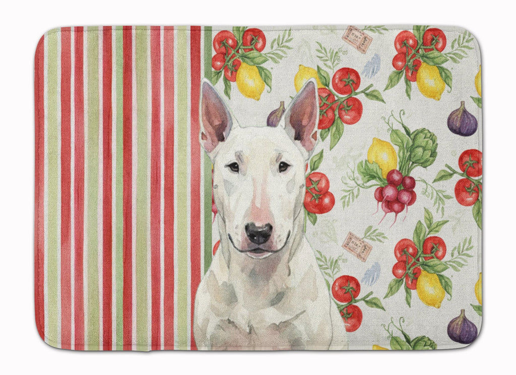 White Bull Terrier Vegetables Memory Foam Kitchen Mat Machine Washable Anti-Fatigue Cushion Comfort Bath or Kitchen Rug