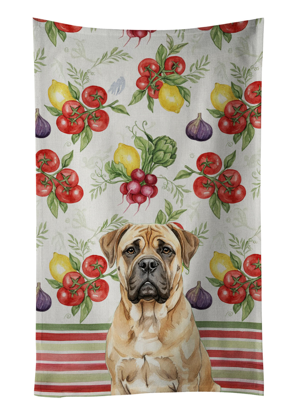 Bullmastiff Vegetables Kitchen Towel Velour Plush Front and Cotton Loop Back Machine Washable
