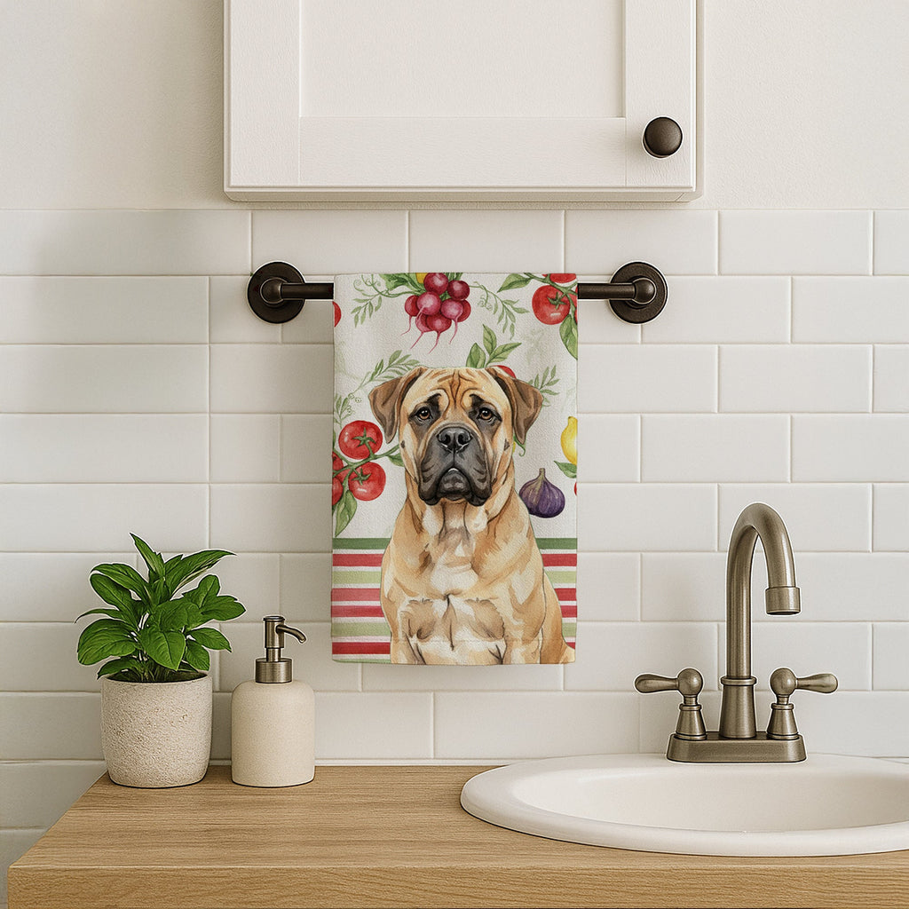 Bullmastiff Vegetables Kitchen Towel Velour Plush Front and Cotton Loop Back Machine Washable