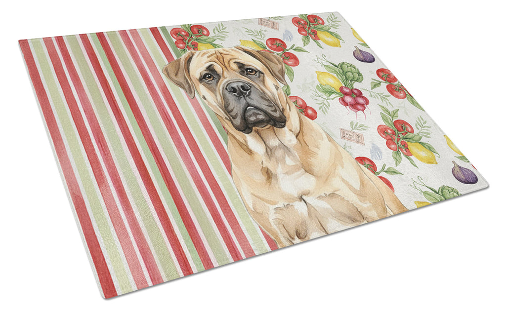 Bullmastiff Vegetables Cutting Board Tempered Glass Kitchen Cutting Surface, Heat Resistant Chopping, Non-Slip Feet, Food Prep & Serving