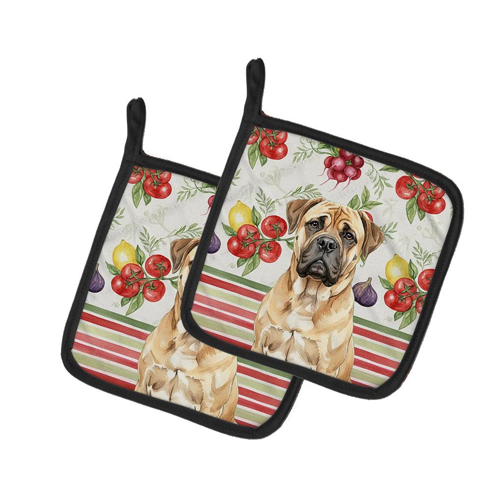 Bullmastiff Vegetables Pot Holder Set of 2 Heat Resistant Quilted Hot Pads 7.5 x 7.5 Inch, Insulated Kitchen Trivets for Cooking & Baking