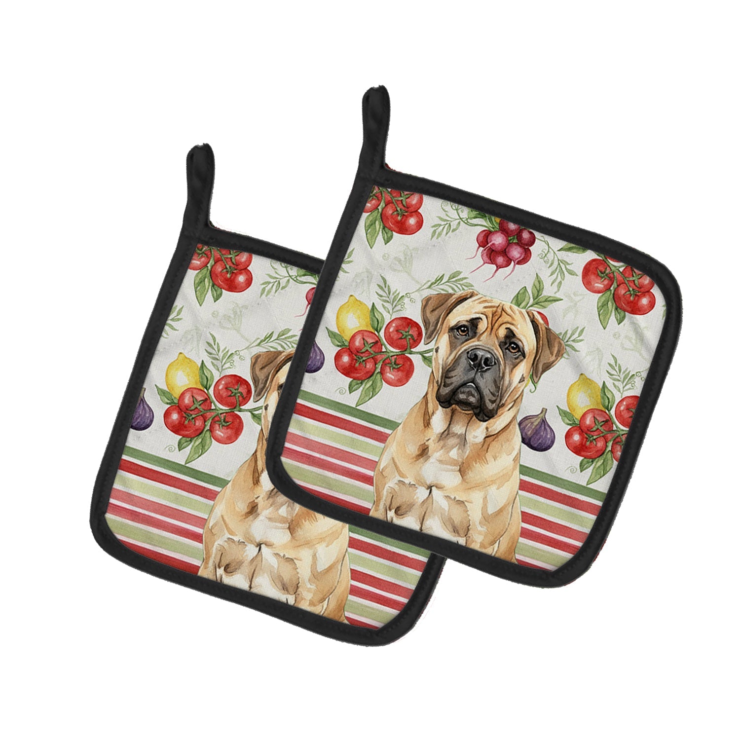 Bullmastiff Vegetables Pot Holder Set of 2 Heat Resistant Quilted Hot Pads 7.5 x 7.5 Inch, Insulated Kitchen Trivets for Cooking & Baking