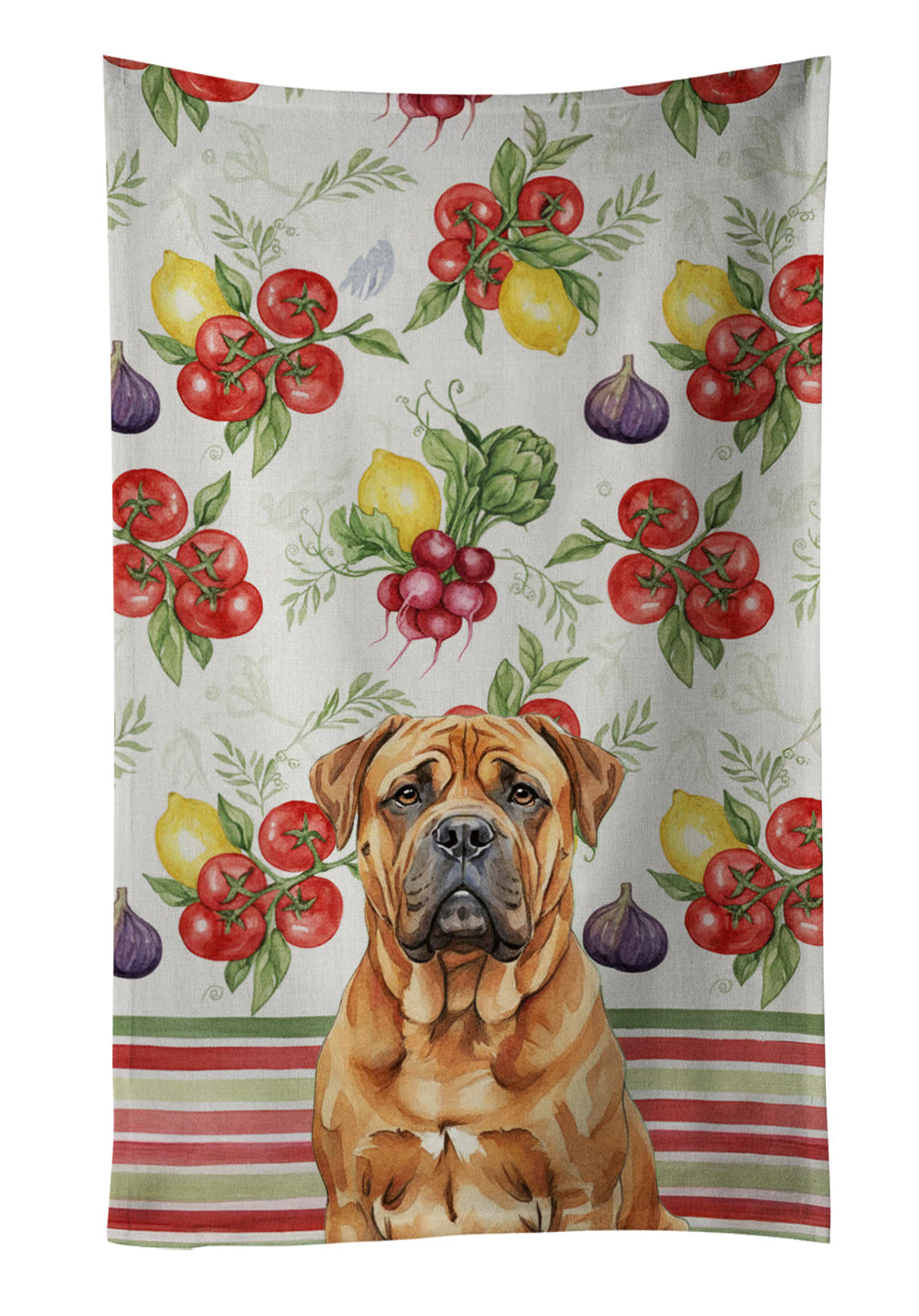 Red Bullmastiff Vegetables Kitchen Towel Velour Plush Front and Cotton Loop Back Machine Washable
