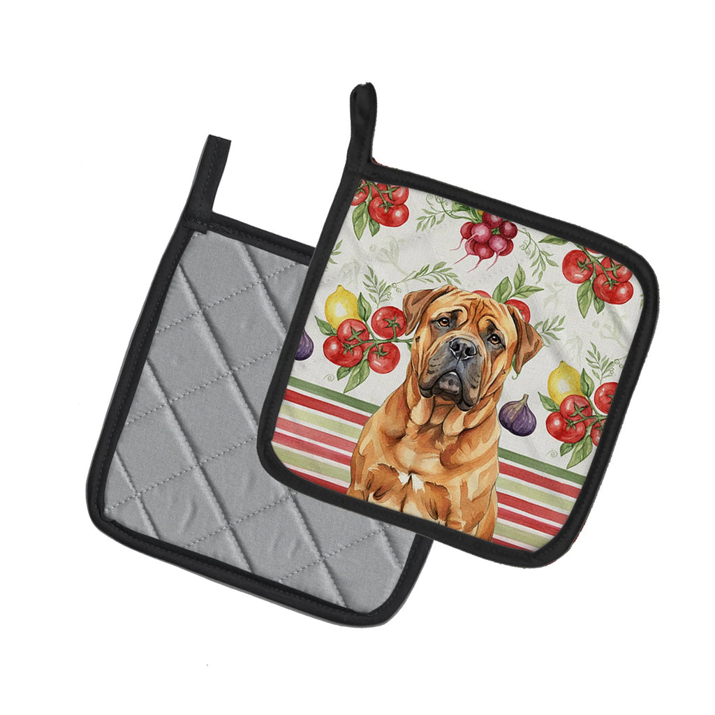 Red Bullmastiff Vegetables Pot Holder Set of 2 Heat Resistant Quilted Hot Pads 7.5 x 7.5 Inch, Insulated Kitchen Trivets for Cooking & Baking