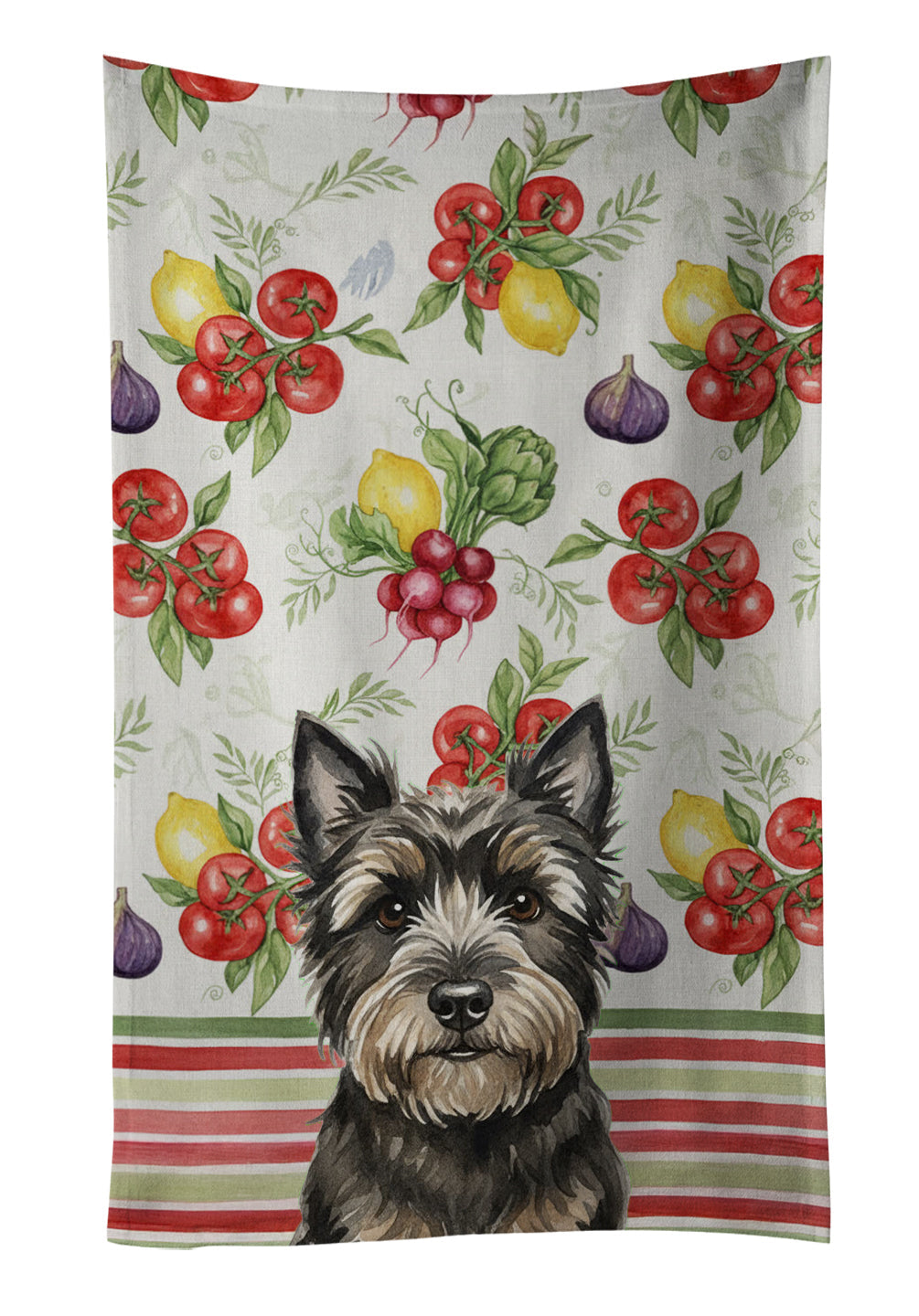Black Cairn Terrier Vegetables Kitchen Towel Velour Plush Front and Cotton Loop Back Machine Washable