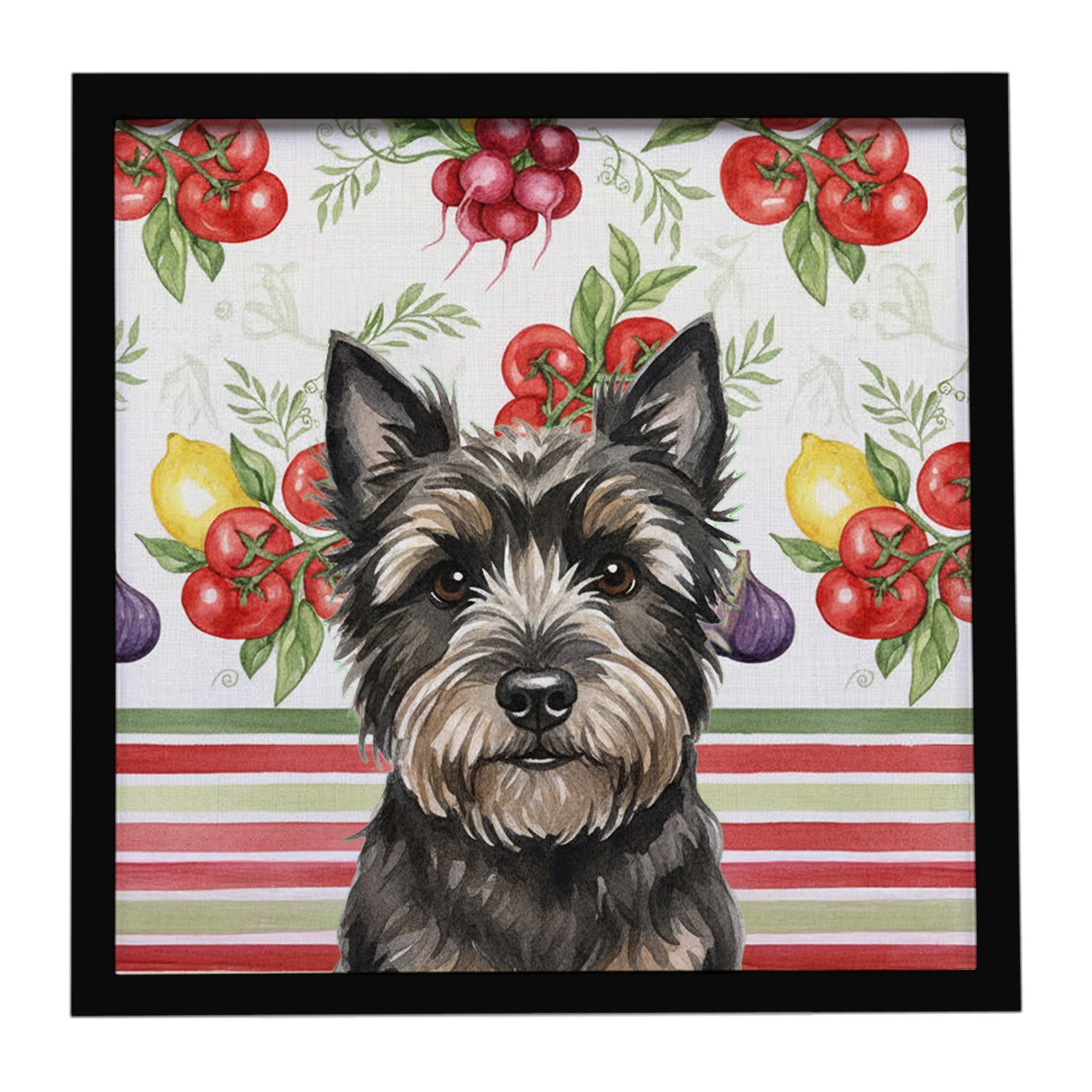 Black Cairn Terrier Vegetables Framed Metal Print Bathroom, Kitchen, Office, Home Decor Wall Art Ready to Hang, Square, 8X8
