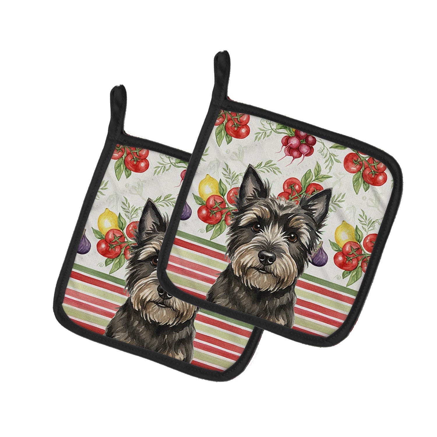 Black Cairn Terrier Vegetables Pot Holder Set of 2 Heat Resistant Quilted Hot Pads 7.5 x 7.5 Inch, Insulated Kitchen Trivets for Cooking & Baking