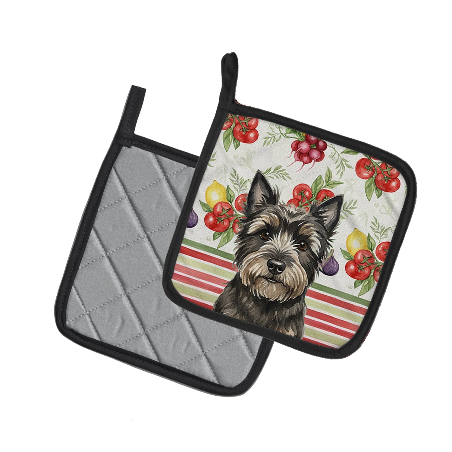 Black Cairn Terrier Vegetables Pot Holder Set of 2 Heat Resistant Quilted Hot Pads 7.5 x 7.5 Inch, Insulated Kitchen Trivets for Cooking & Baking
