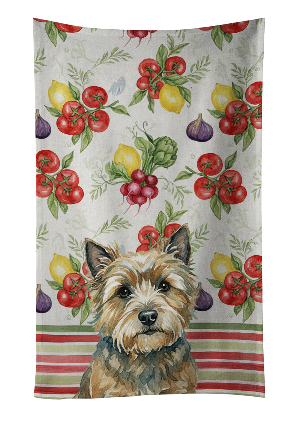 Cairn Terrier Vegetables Kitchen Towel Velour Plush Front and Cotton Loop Back Machine Washable