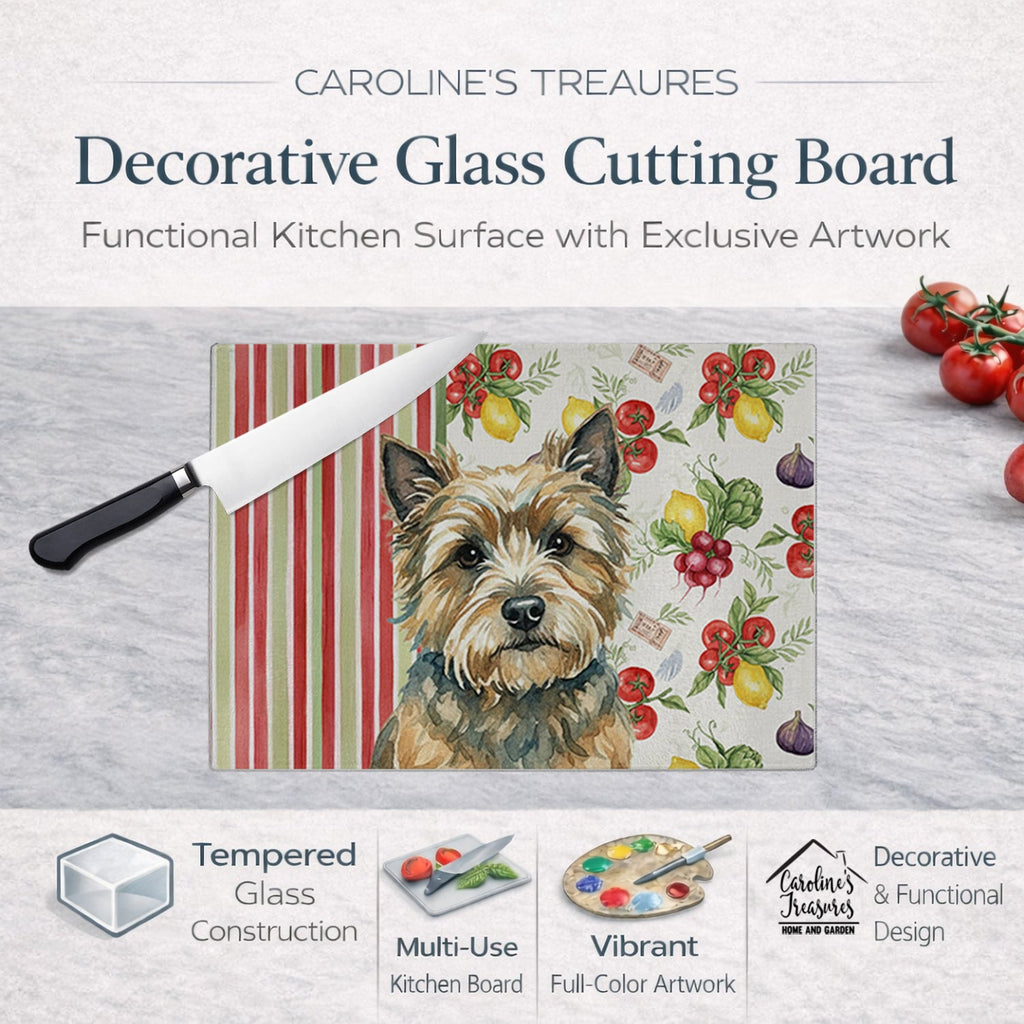 Cairn Terrier Vegetables Cutting Board Tempered Glass Kitchen Cutting Surface, Heat Resistant Chopping, Non-Slip Feet, Food Prep & Serving