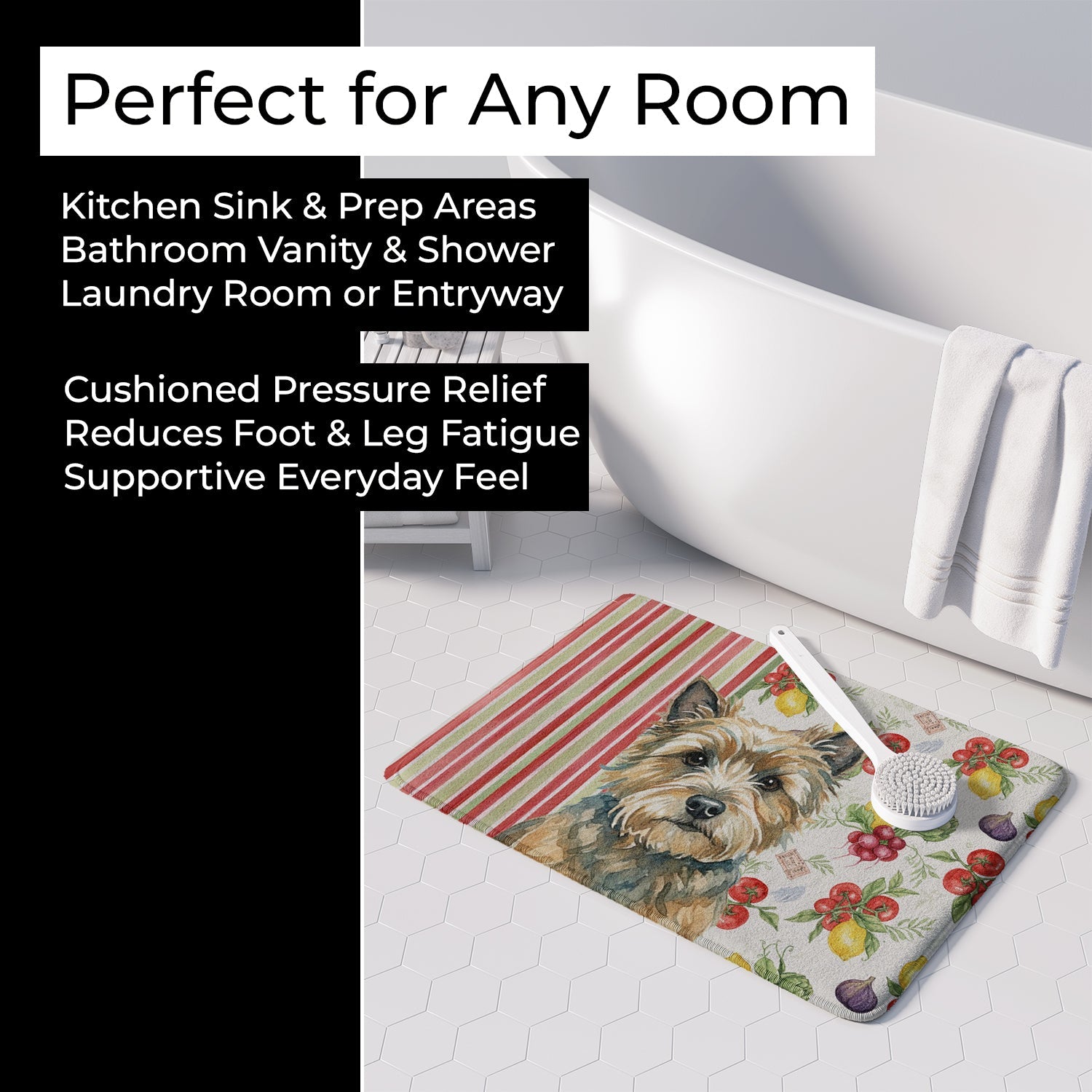Cairn Terrier Vegetables Memory Foam Kitchen Mat Machine Washable Anti-Fatigue Cushion Comfort Bath or Kitchen Rug