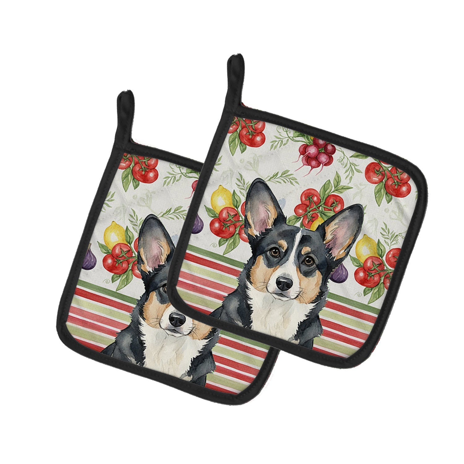 Black and White Cardigan Welsh Corgi Vegetables Pot Holder Set of 2 Heat Resistant Quilted Hot Pads 7.5 x 7.5 Inch, Insulated Kitchen Trivets for Cooking & Baking