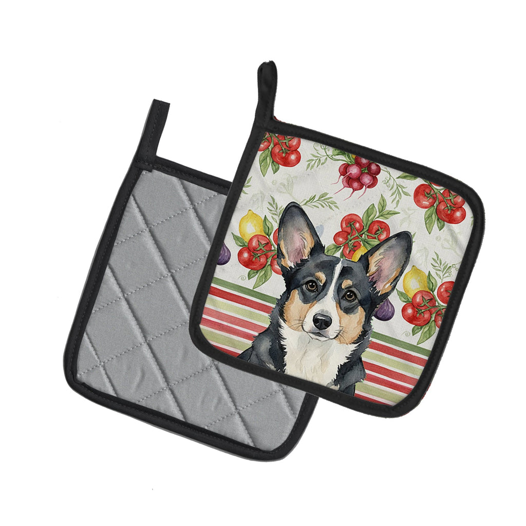 Black and White Cardigan Welsh Corgi Vegetables Pot Holder Set of 2 Heat Resistant Quilted Hot Pads 7.5 x 7.5 Inch, Insulated Kitchen Trivets for Cooking & Baking