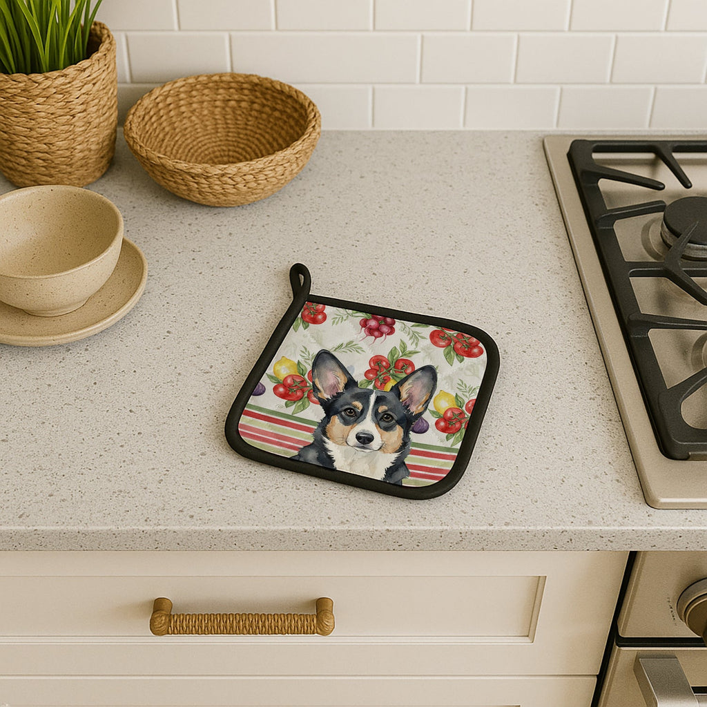 Black and White Cardigan Welsh Corgi Vegetables Pot Holder Set of 2 Heat Resistant Quilted Hot Pads 7.5 x 7.5 Inch, Insulated Kitchen Trivets for Cooking & Baking