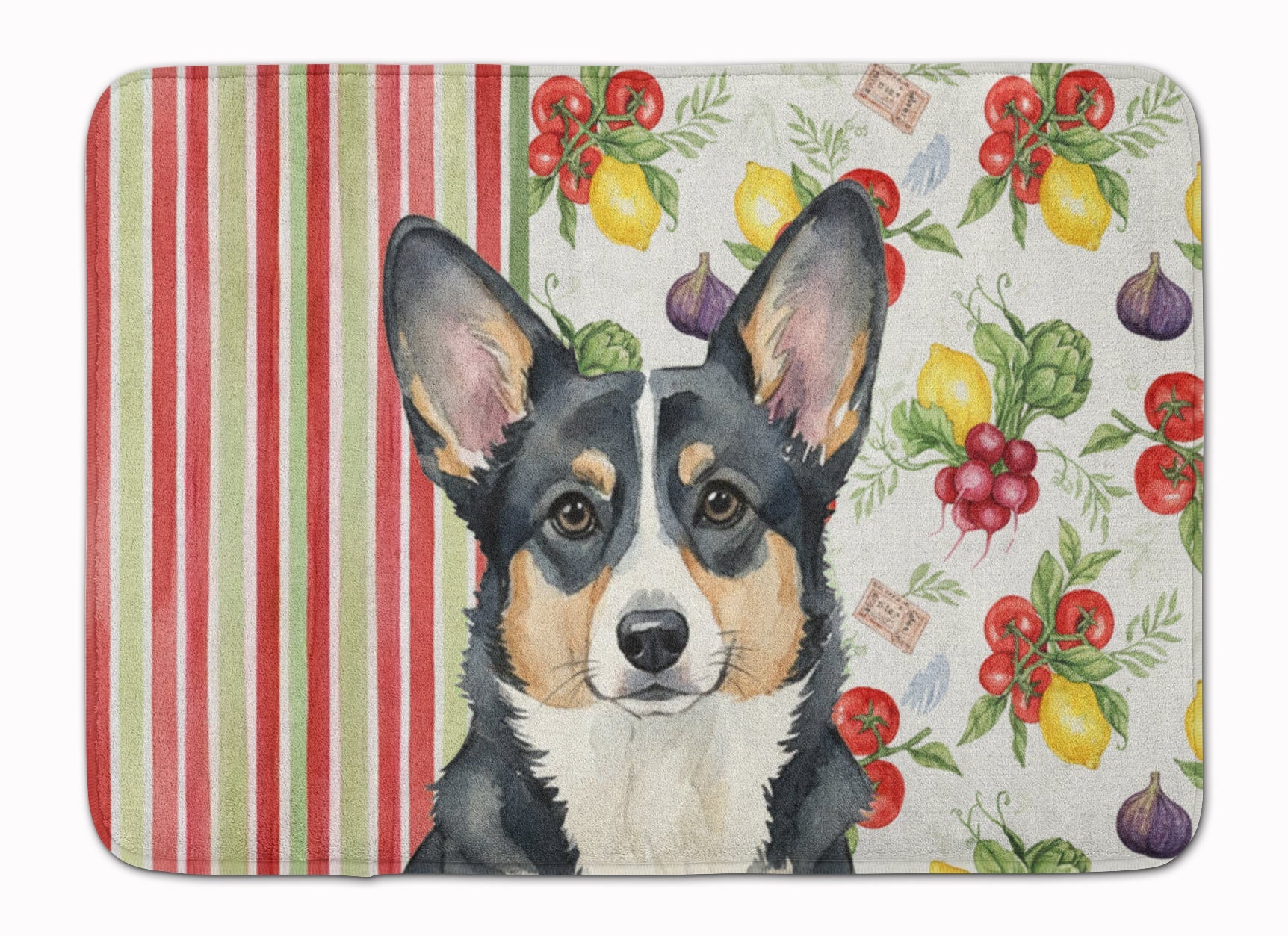 Black and White Cardigan Welsh Corgi Vegetables Memory Foam Kitchen Mat Machine Washable Anti-Fatigue Cushion Comfort Bath or Kitchen Rug