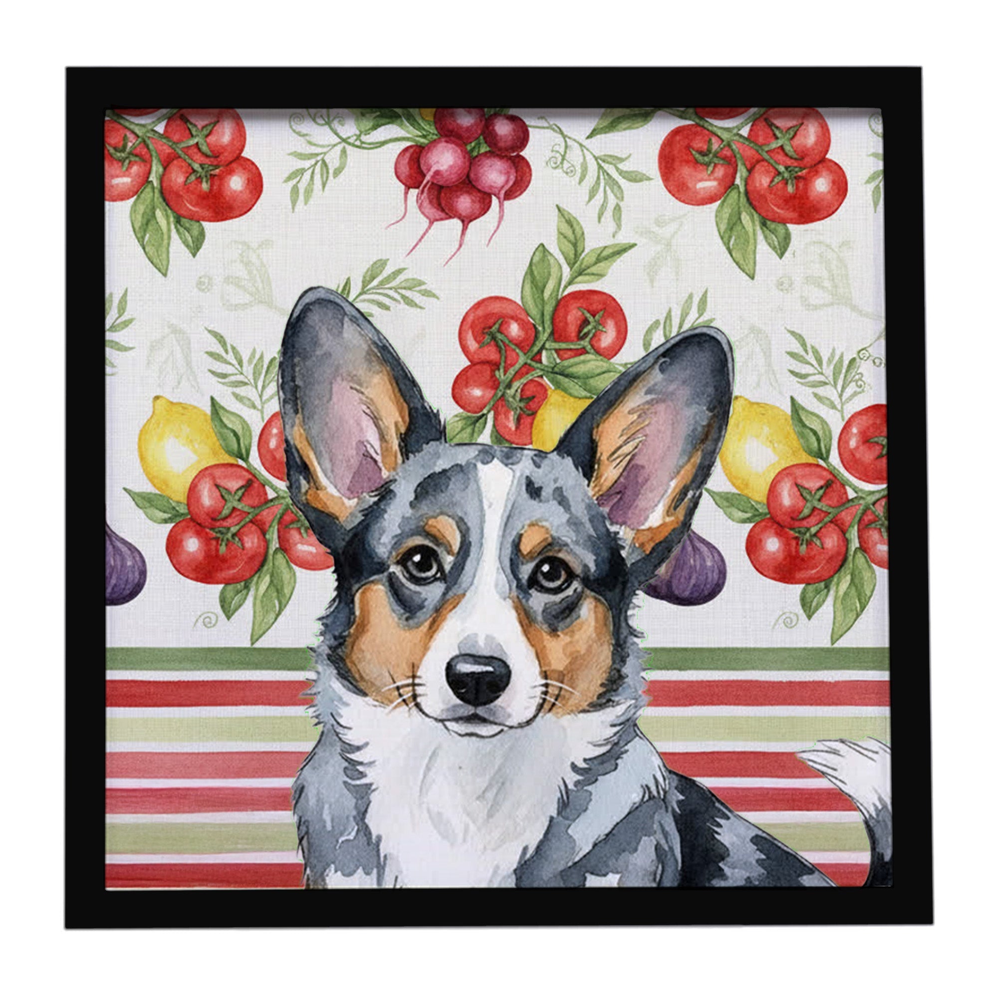 Blue Merle Cardigan Welsh Corgi Vegetables Framed Metal Print Bathroom, Kitchen, Office, Home Decor Wall Art Ready to Hang, Square, 8X8