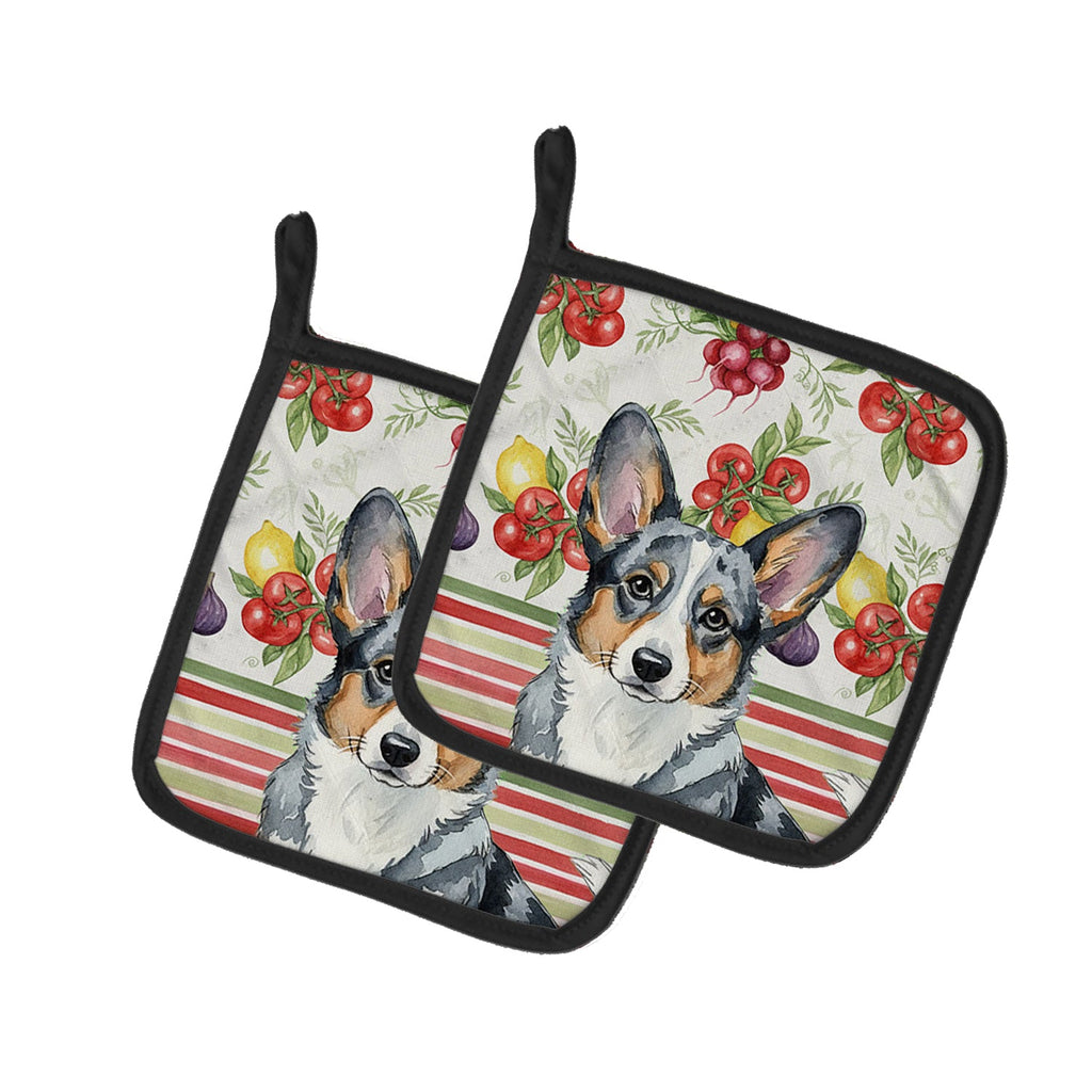 Blue Merle Cardigan Welsh Corgi Vegetables Pot Holder Set of 2 Heat Resistant Quilted Hot Pads 7.5 x 7.5 Inch, Insulated Kitchen Trivets for Cooking & Baking