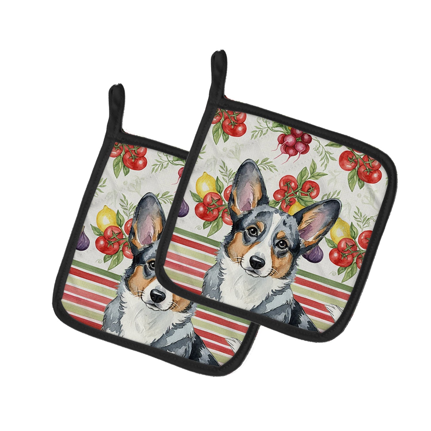 Blue Merle Cardigan Welsh Corgi Vegetables Pot Holder Set of 2 Heat Resistant Quilted Hot Pads 7.5 x 7.5 Inch, Insulated Kitchen Trivets for Cooking & Baking