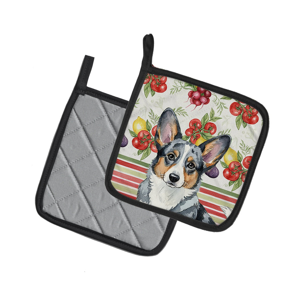 Blue Merle Cardigan Welsh Corgi Vegetables Pot Holder Set of 2 Heat Resistant Quilted Hot Pads 7.5 x 7.5 Inch, Insulated Kitchen Trivets for Cooking & Baking