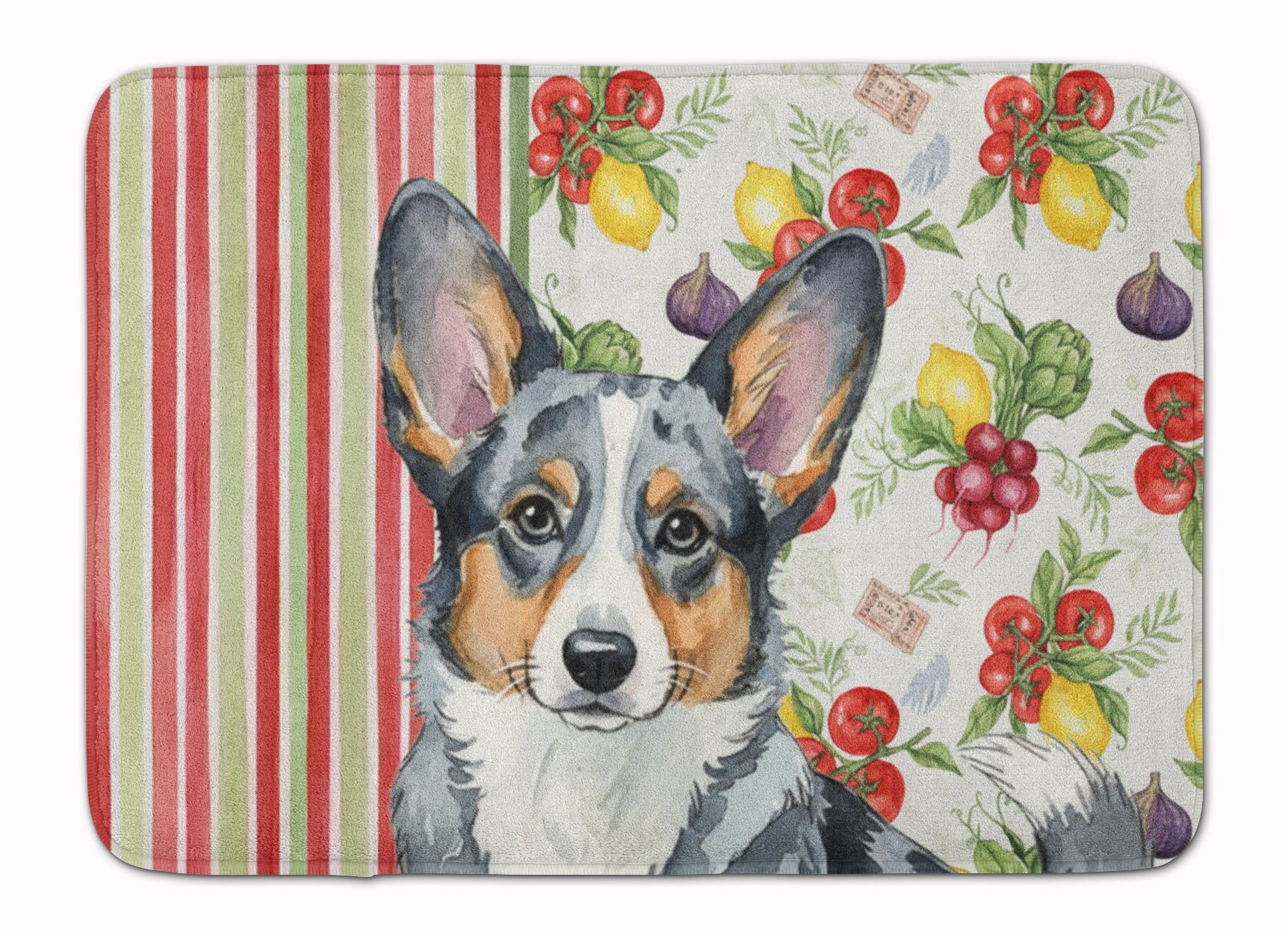 Blue Merle Cardigan Welsh Corgi Vegetables Memory Foam Kitchen Mat Machine Washable Anti-Fatigue Cushion Comfort Bath or Kitchen Rug