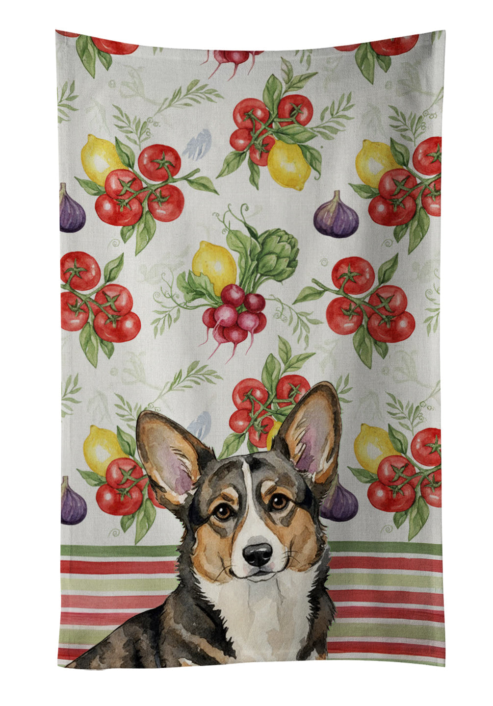 Brindle Cardigan Welsh Corgi Vegetables Kitchen Towel Velour Plush Front and Cotton Loop Back Machine Washable