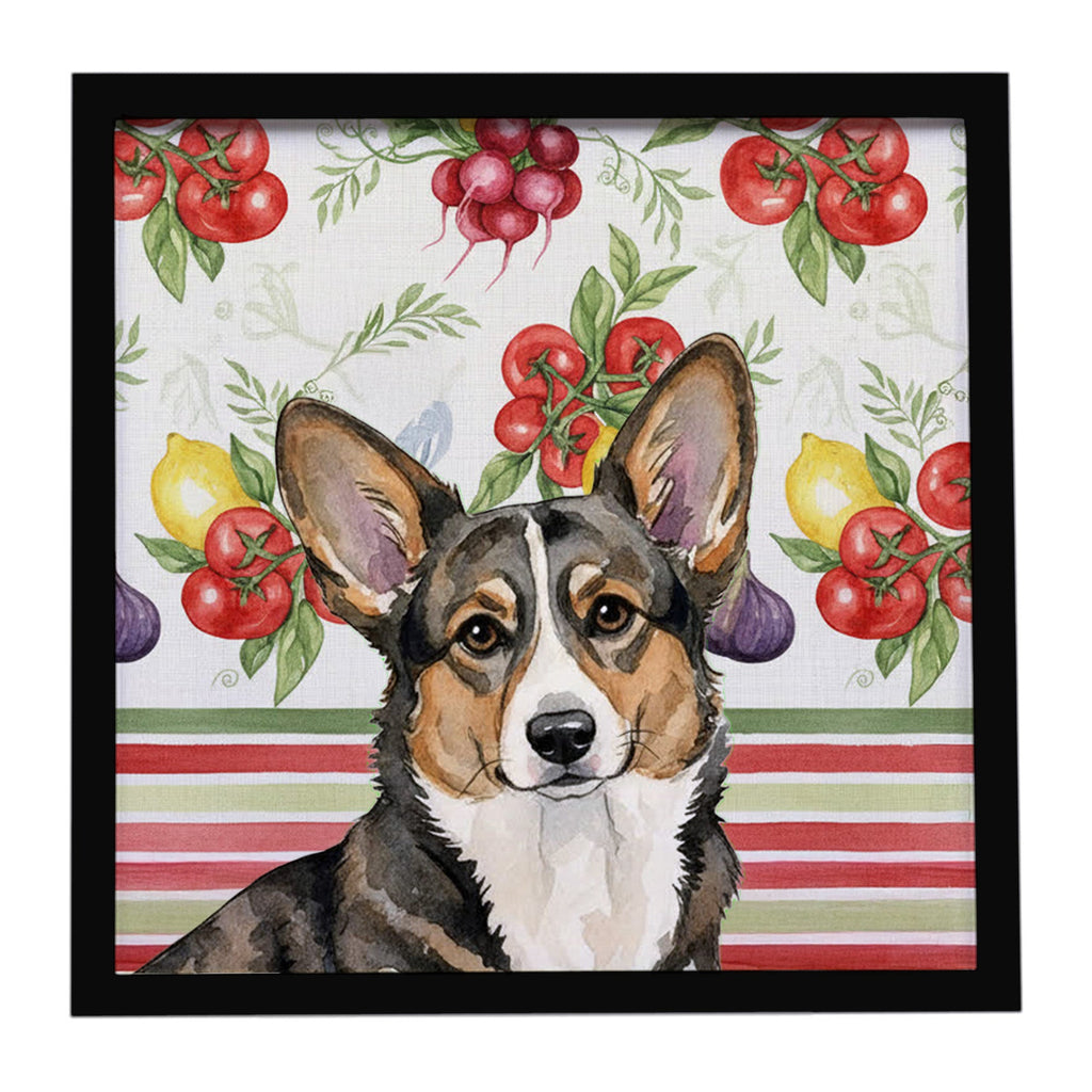 Brindle Cardigan Welsh Corgi Vegetables Framed Metal Print Bathroom, Kitchen, Office, Home Decor Wall Art Ready to Hang, Square, 8X8
