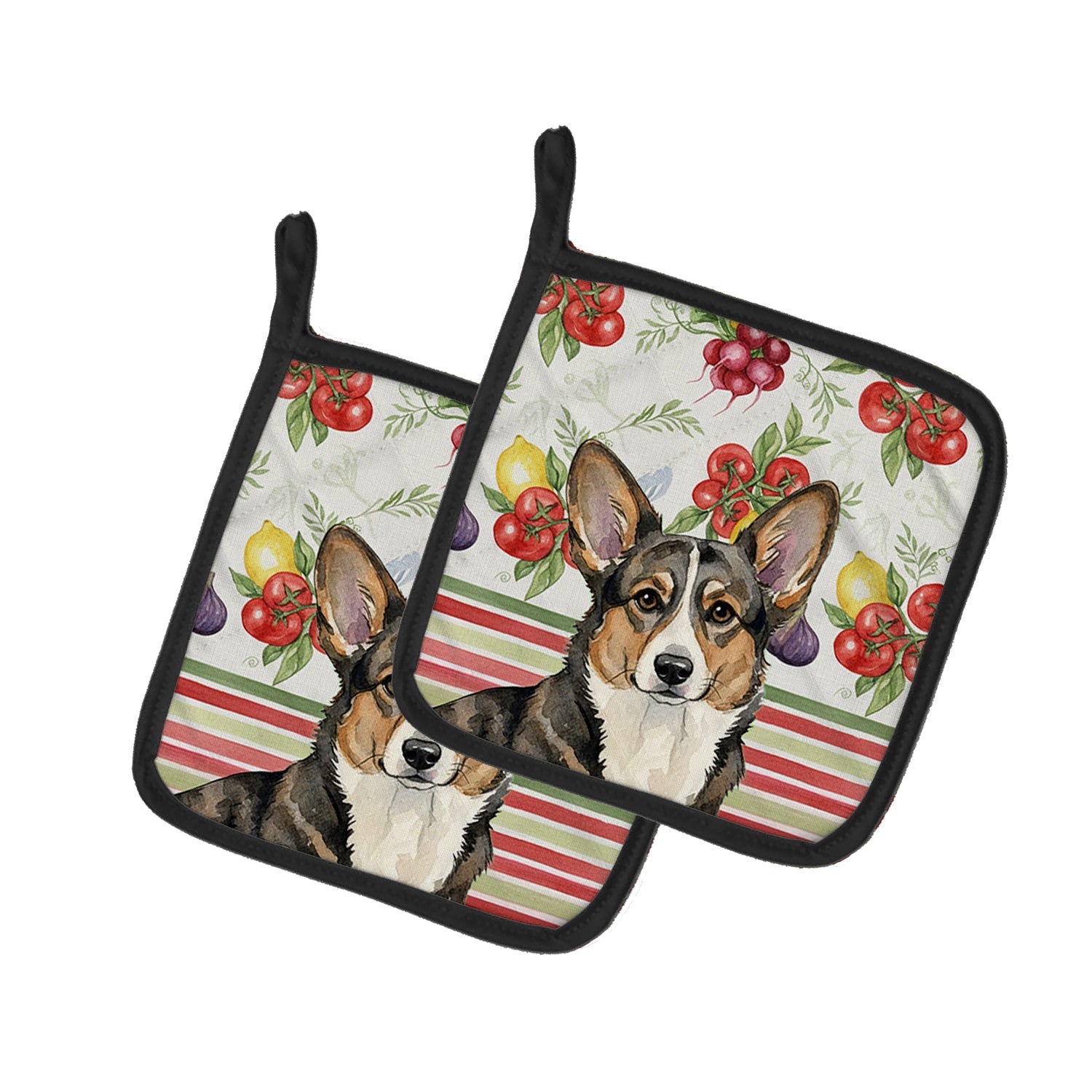 Brindle Cardigan Welsh Corgi Vegetables Pot Holder Set of 2 Heat Resistant Quilted Hot Pads 7.5 x 7.5 Inch, Insulated Kitchen Trivets for Cooking & Baking