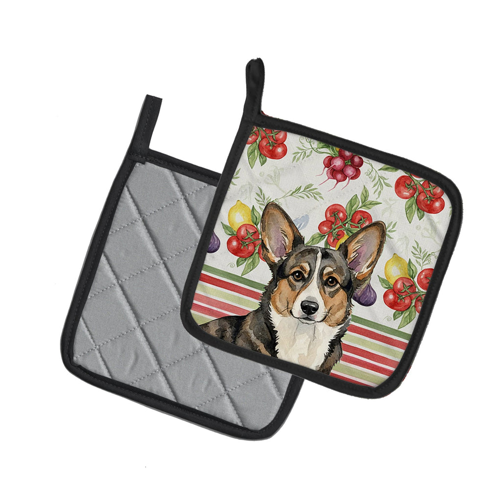 Brindle Cardigan Welsh Corgi Vegetables Pot Holder Set of 2 Heat Resistant Quilted Hot Pads 7.5 x 7.5 Inch, Insulated Kitchen Trivets for Cooking & Baking