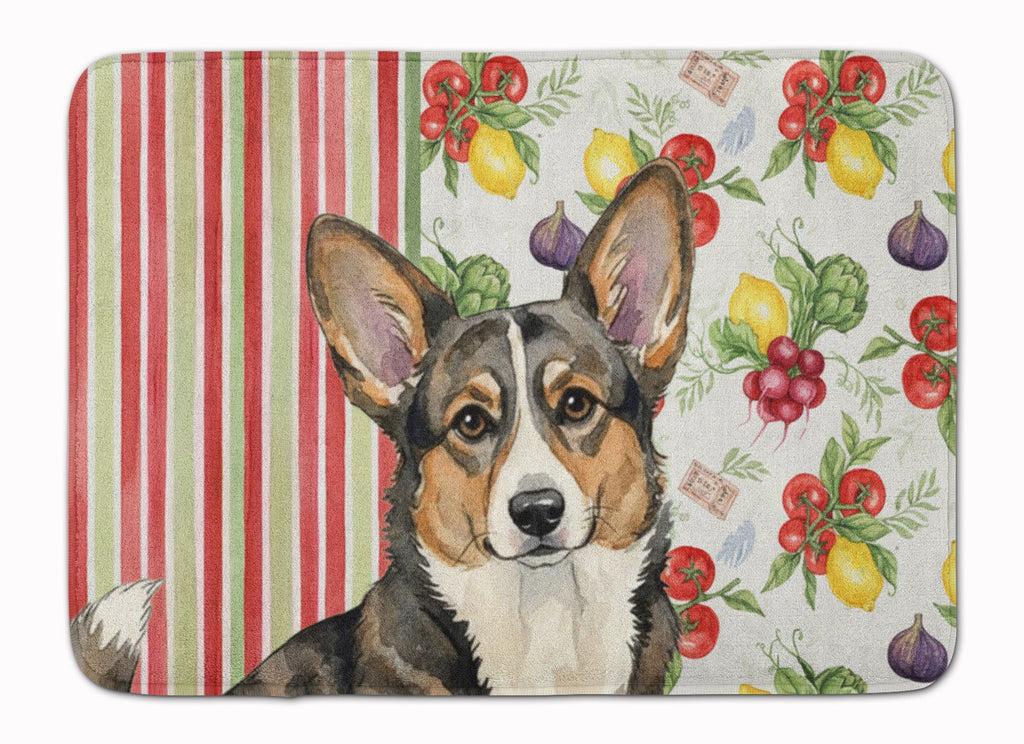 Brindle Cardigan Welsh Corgi Vegetables Memory Foam Kitchen Mat Machine Washable Anti-Fatigue Cushion Comfort Bath or Kitchen Rug