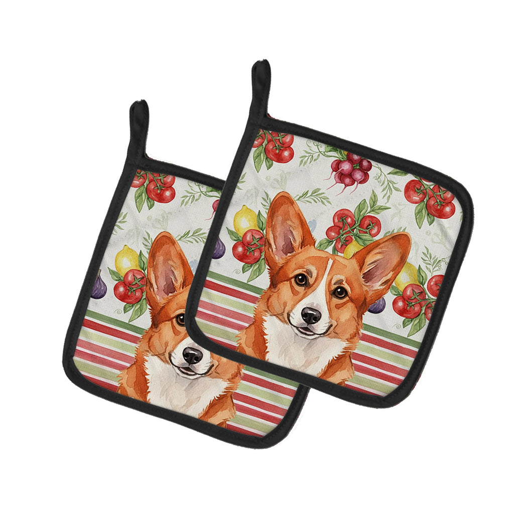 Red Cardigan Welsh Corgi Vegetables Pot Holder Set of 2 Heat Resistant Quilted Hot Pads 7.5 x 7.5 Inch, Insulated Kitchen Trivets for Cooking & Baking